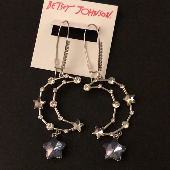 Betsey Johnson Silver Tone Shine Bright Crescent Moon Drop Earrings Crystal NWT - Picture 8 of 10